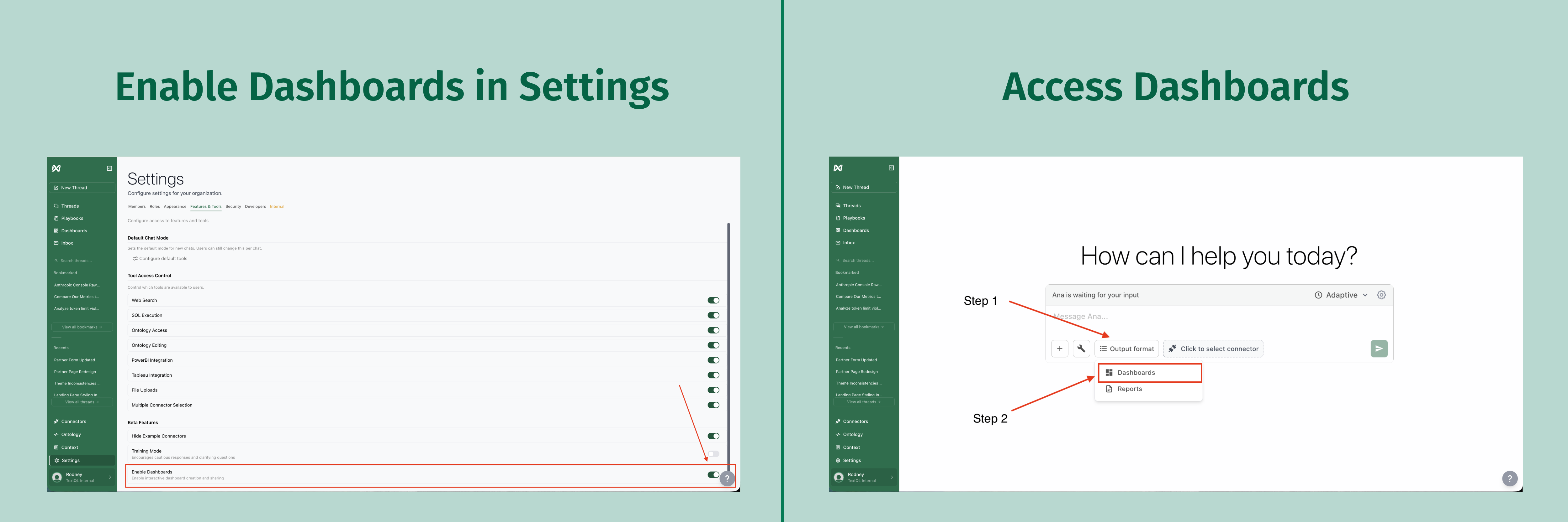 Enable Dashboards in Settings